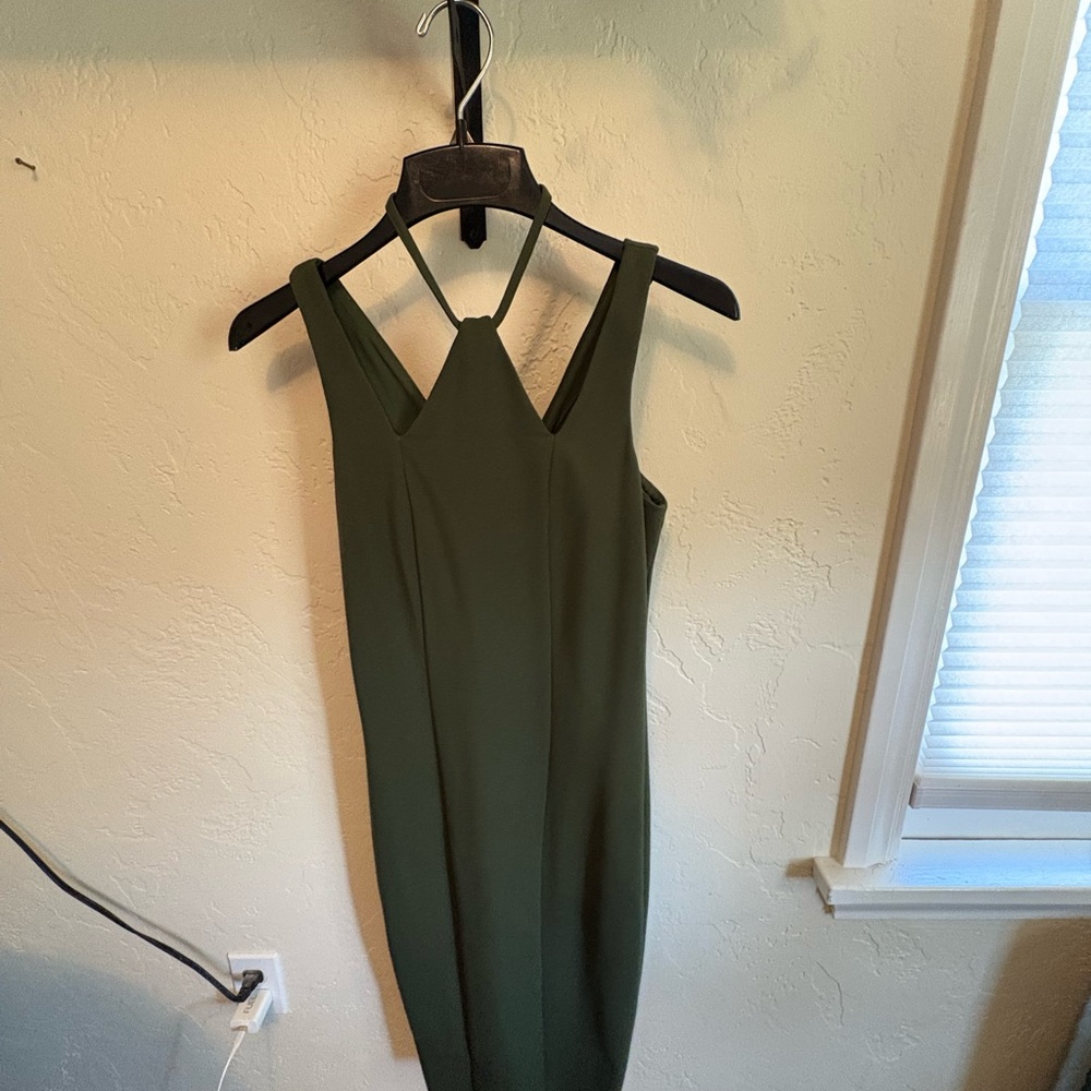 ALI & JAY Olive Green Sleeveless Midi Sheath Dress with Strappy Back